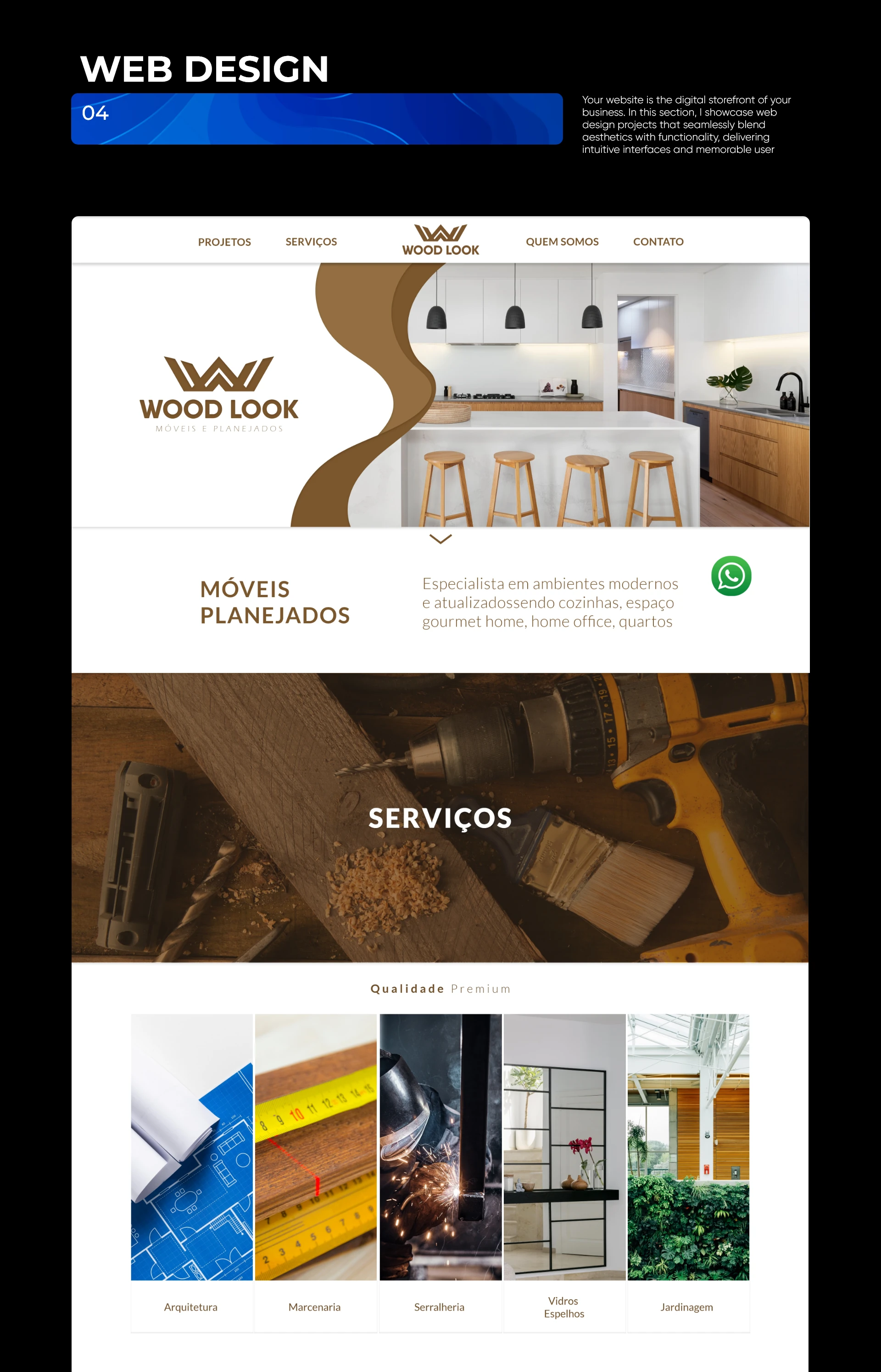 Wood Look website design: homepage and services