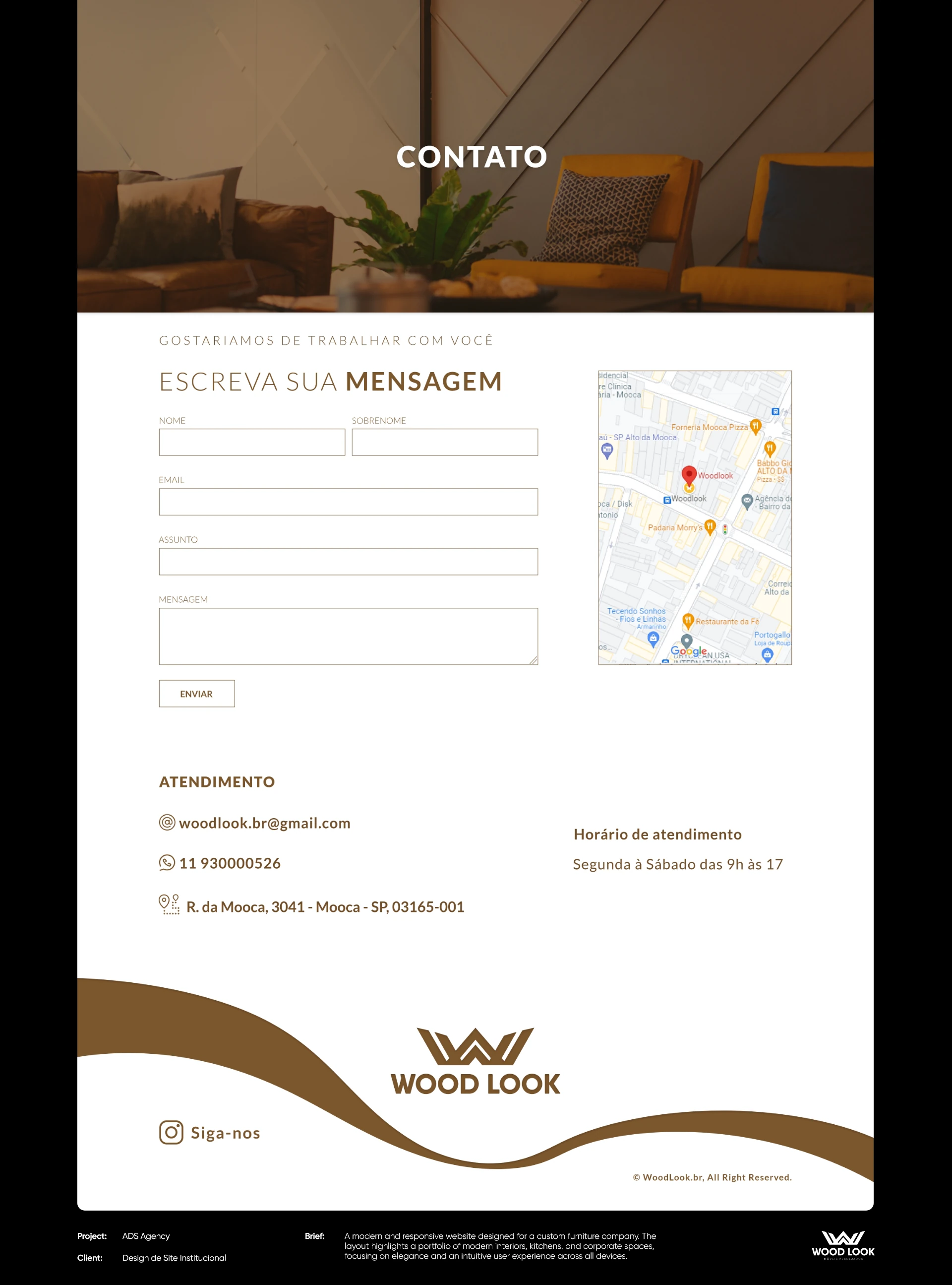 Wood Look website contact page and project brief