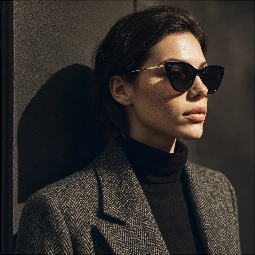 Close sunglasses portrait with directional sunlight