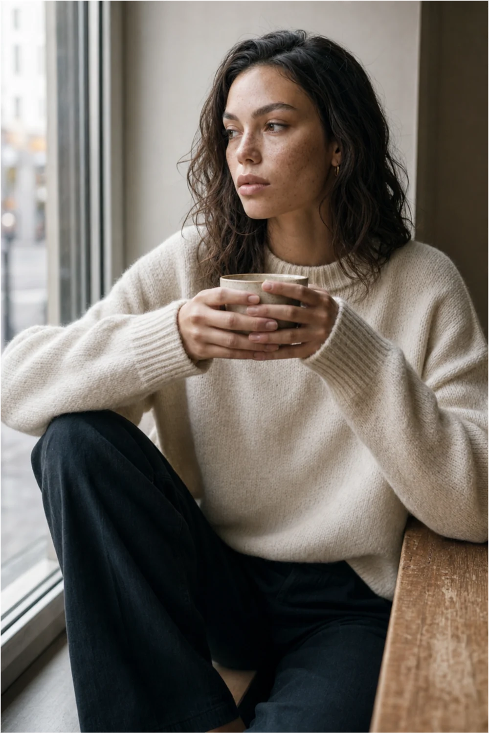 Quiet portrait holding a cup near a window